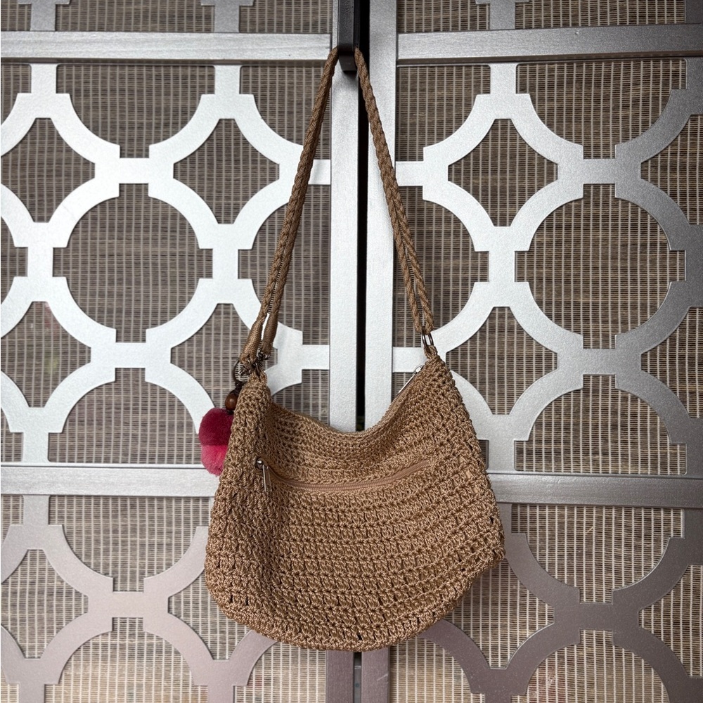 The Sak Tan Crochet Shoulder Bag with Pink Key - Picture 6 of 16